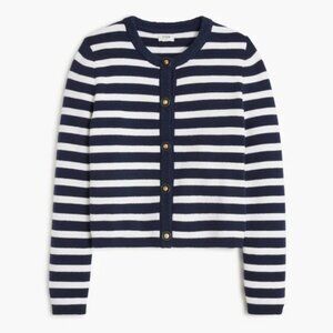 J.Crew Factory Striped Cotton Lady Jacket Sweater, Navy Blue Stripe, Size S